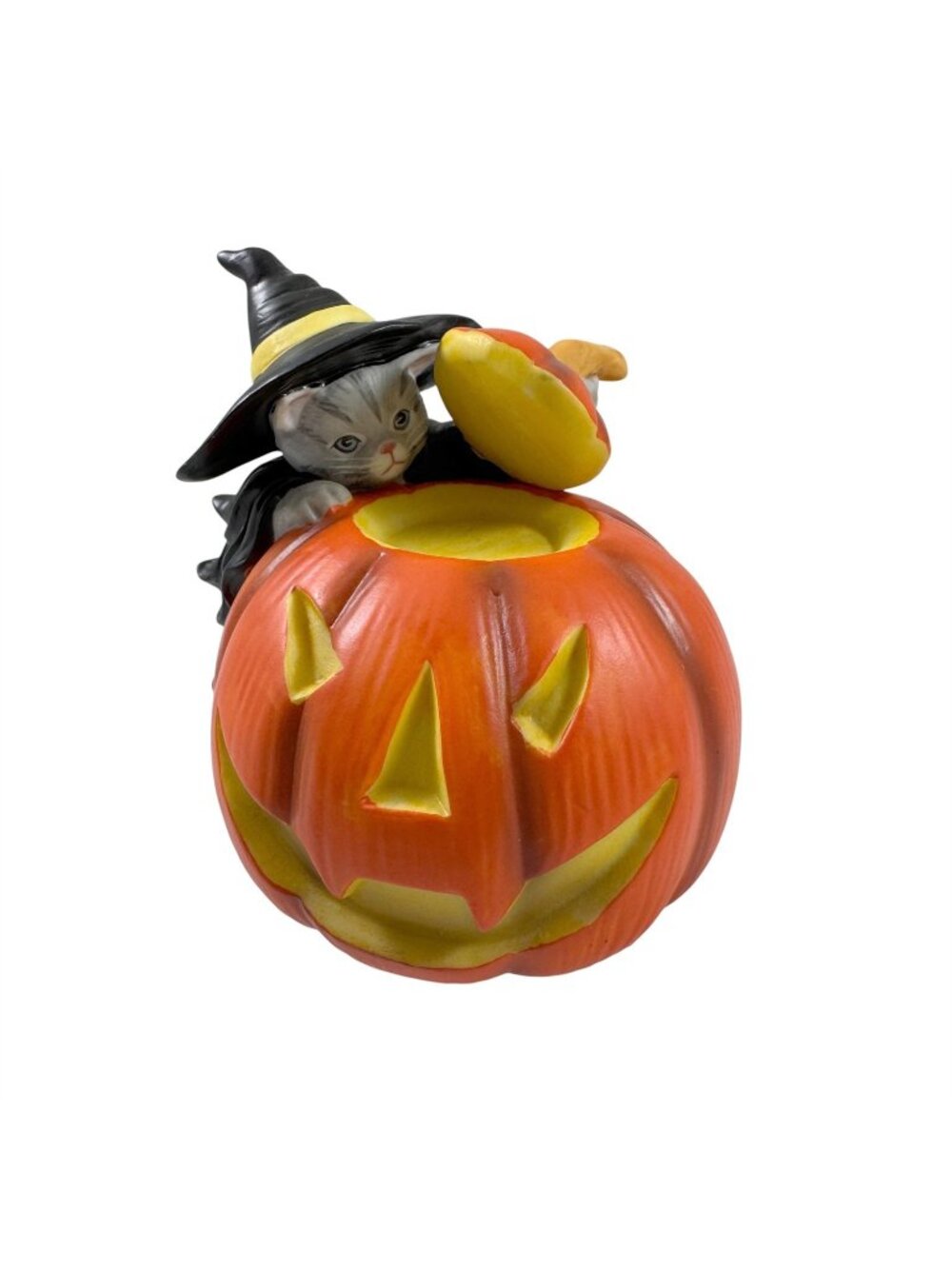 Kitty Cucumber Halloween Pumpkin Witch Cat Music Box Schmid Vintage 1980s
